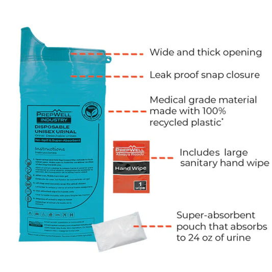 PrepWell Industry™ Disposable Unisex Urinal with Super-Absorbent Pouch