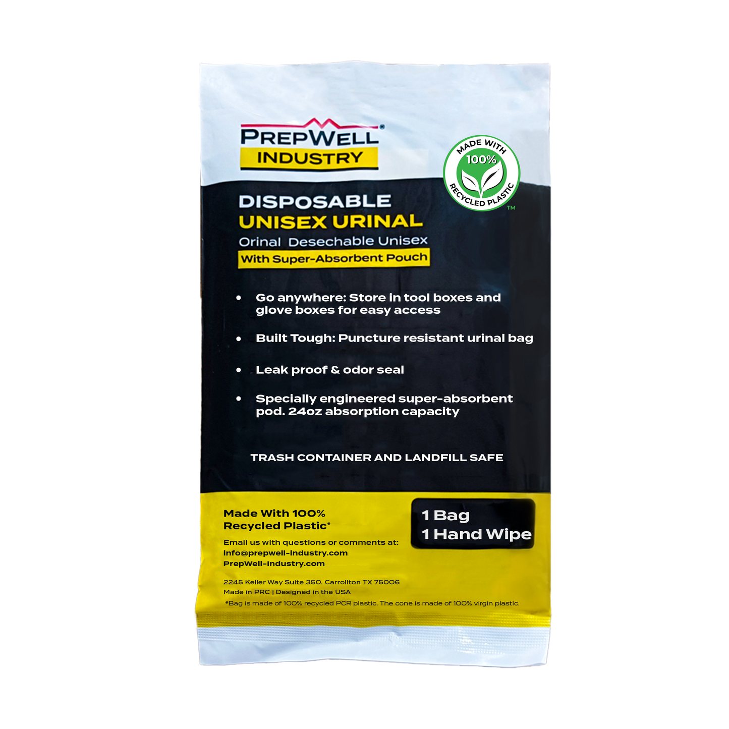 PrepWell Industry™ Disposable Unisex Urinal with Super-Absorbent Pouch