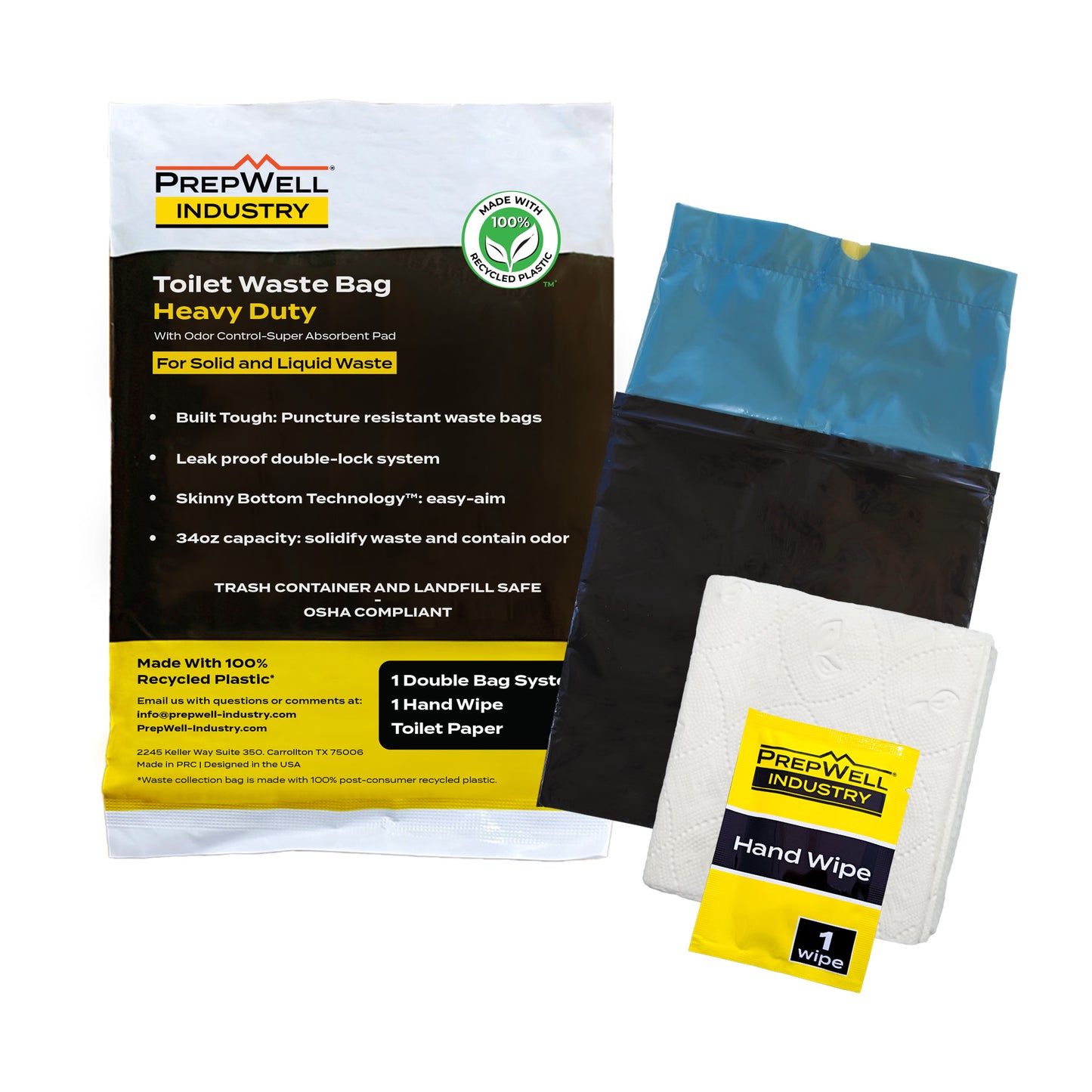 PrepWell Industry™ Toilet Waste Bags with Super-Absorbent Pad